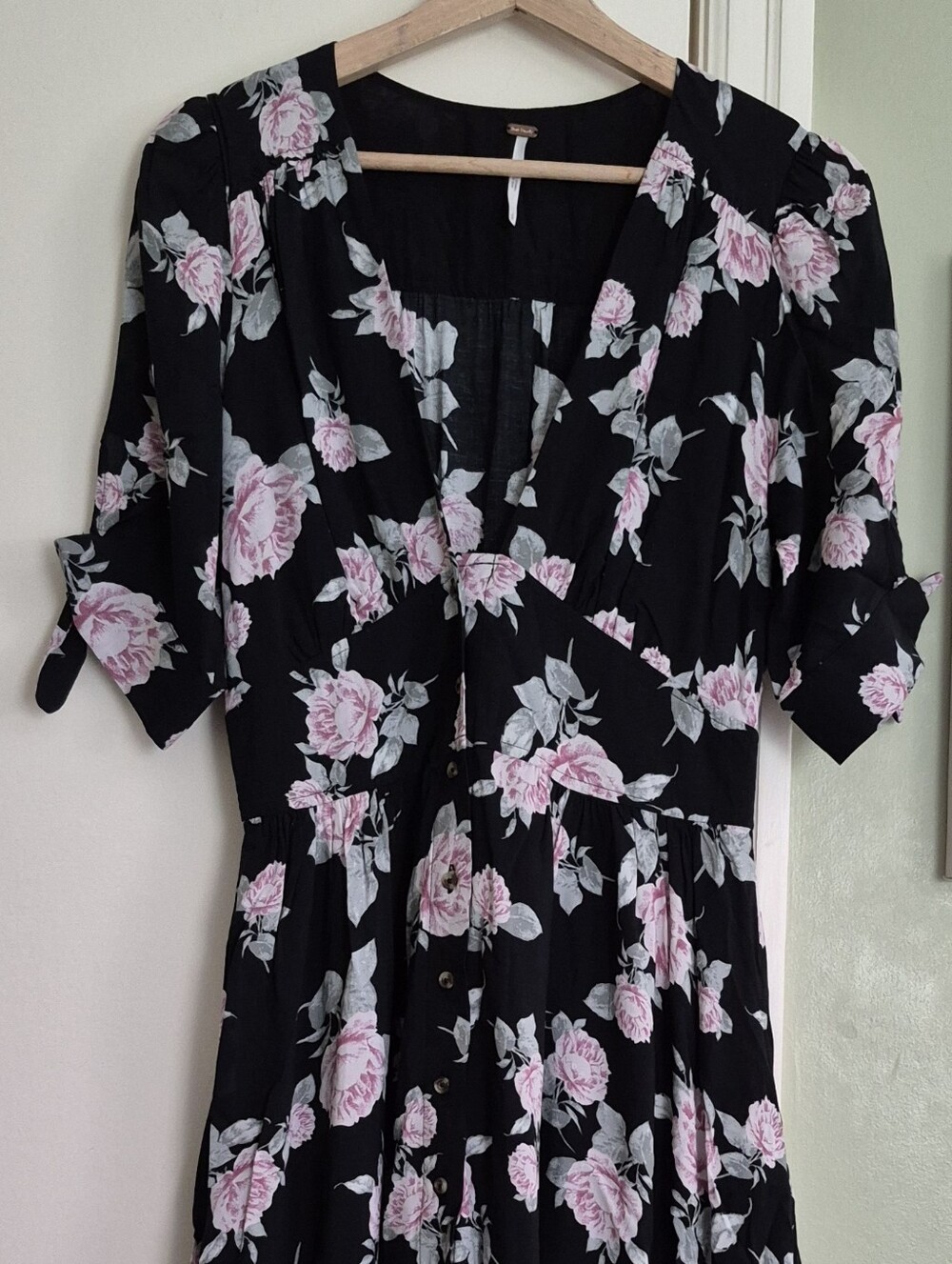 Free People Short-sleeved Floral Midi Dress, Lined Skirt, EUC, S